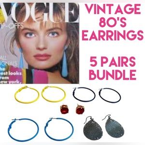 Vintage 80’s Earring Bundle Colorful Hoops & Gemstone Stud Post Pierced Earrings